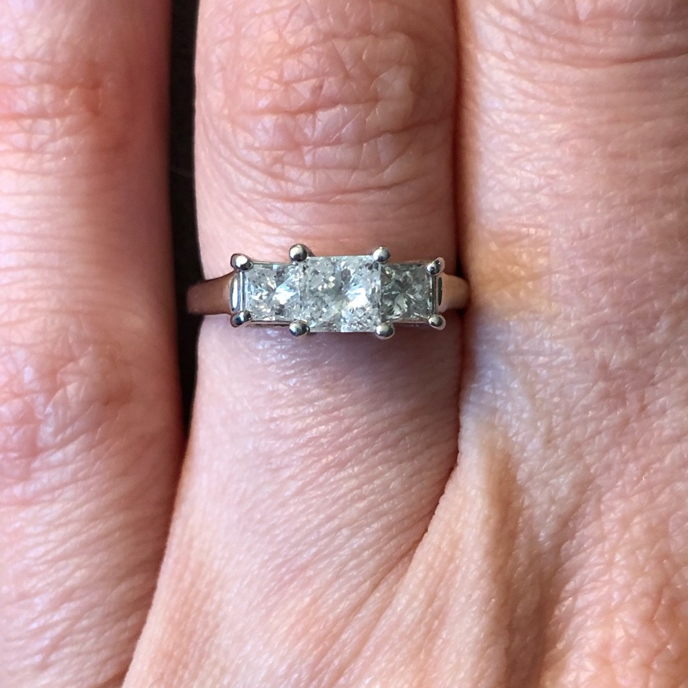 1 CTW 3 diamond ring in 14k WG with platinum head